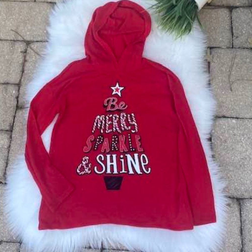Girls Justice Red Justice Be Merry Christmas Hoodie Top Sweater Size 8